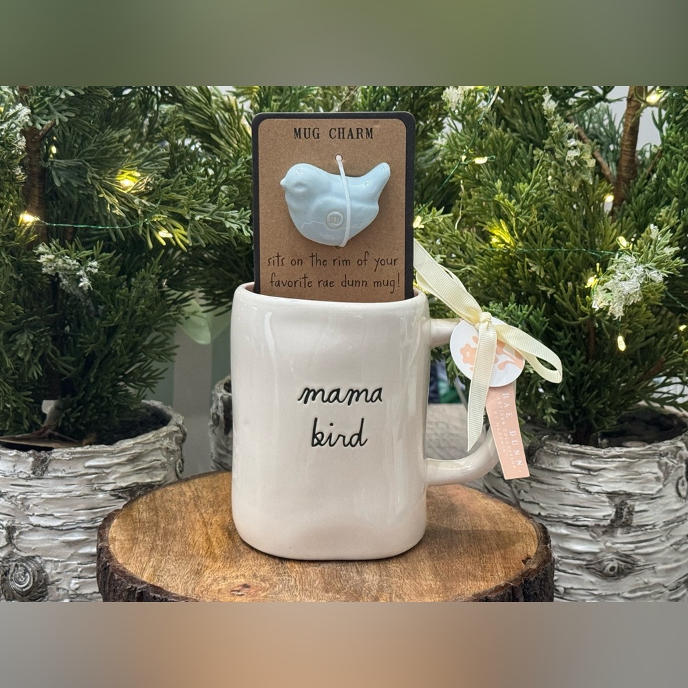 🪺 Brand NEW w/Tags Rae Dunn mama bird Mug with Blue Bird Mug Charm 🪺